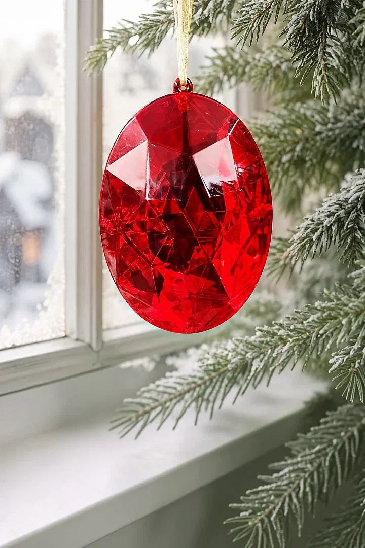Yılbaşı Çam Ağacı Süsü Kristal Oval Kesim Yakut Kırmızı - 3