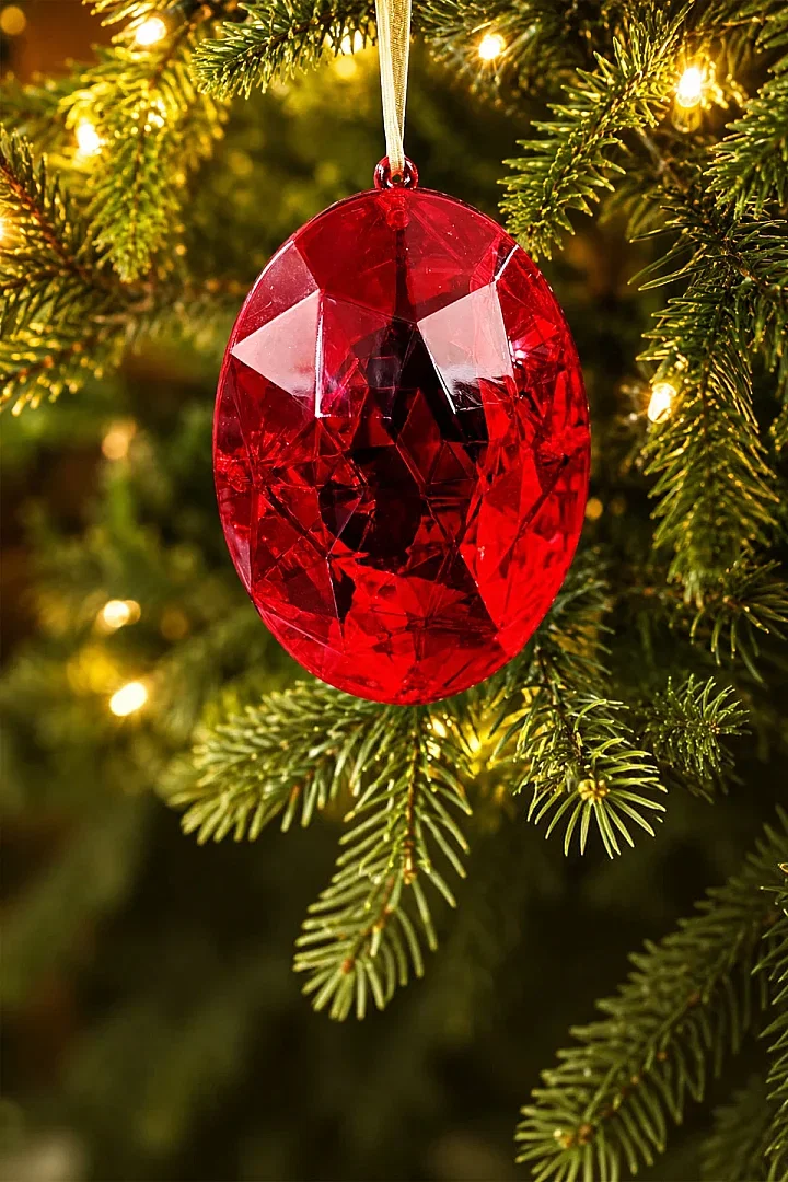 Yılbaşı Çam Ağacı Süsü Kristal Oval Kesim Yakut Kırmızı - 1