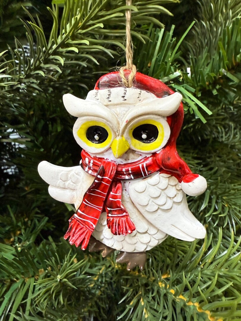 Beysüs Yılbaşı Çam Ağacı Süsü Noel Şapkalı Baykuş Figürü – Açık Kanatlı - 5