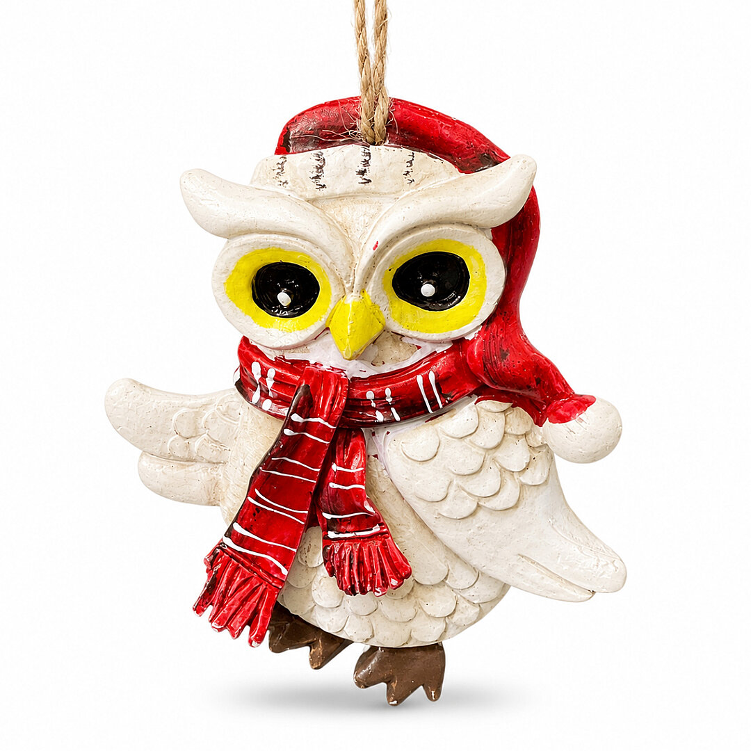 Beysüs Yılbaşı Çam Ağacı Süsü Noel Şapkalı Baykuş Figürü – Açık Kanatlı - 3