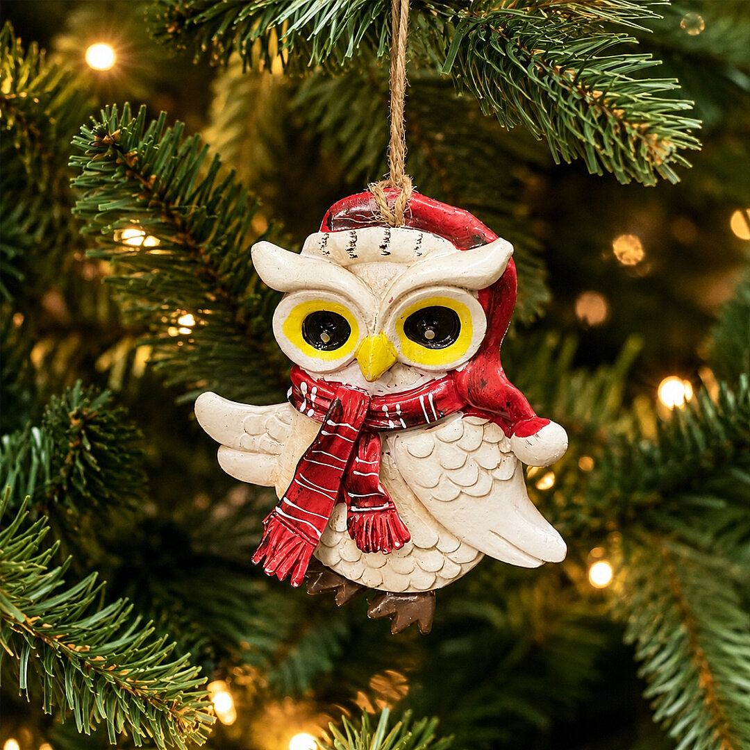 Beysüs Yılbaşı Çam Ağacı Süsü Noel Şapkalı Baykuş Figürü – Açık Kanatlı - 2
