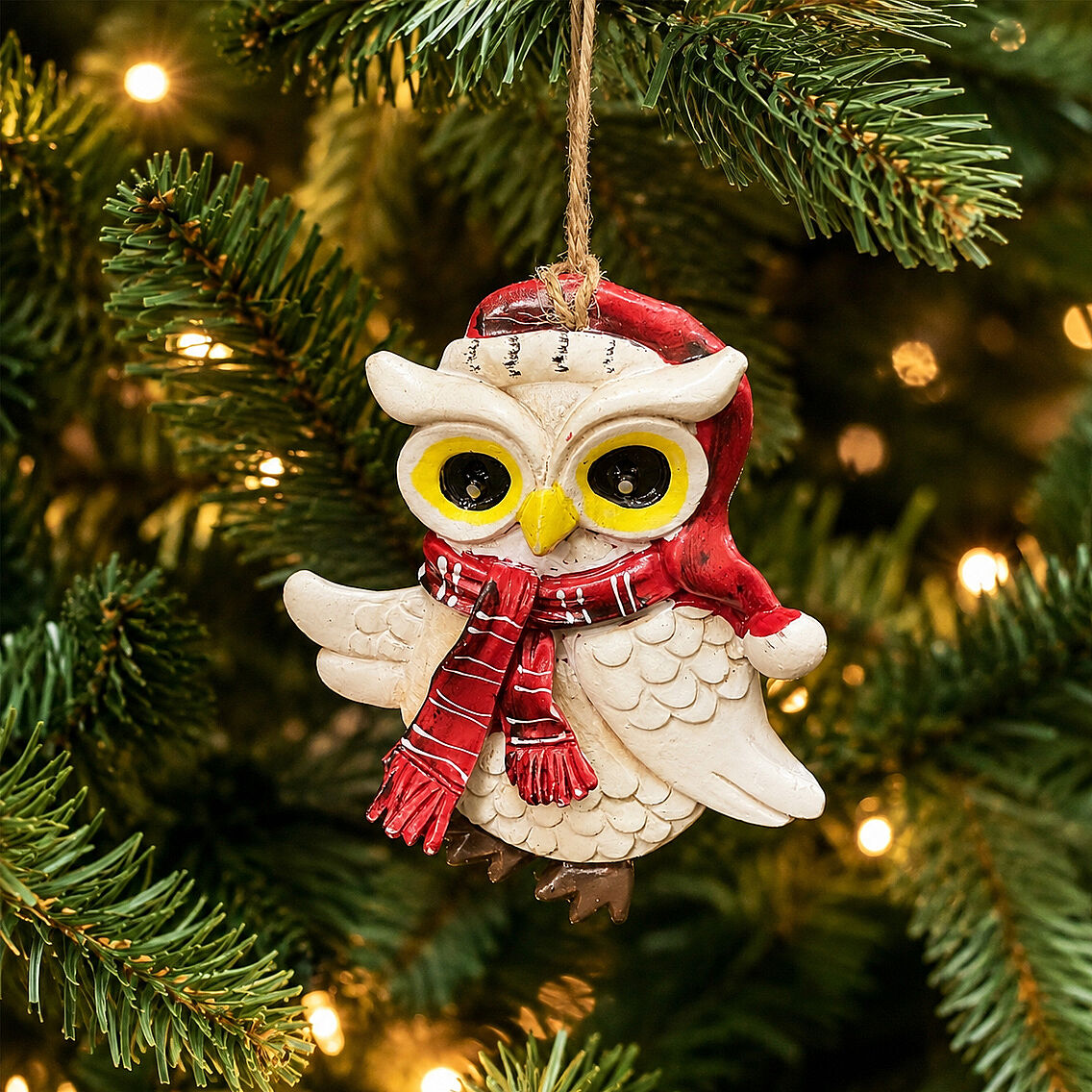 Beysüs Yılbaşı Çam Ağacı Süsü Noel Şapkalı Baykuş Figürü – Açık Kanatlı - 2