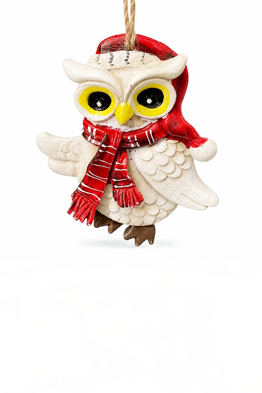 Yılbaşı Çam Ağacı Süsü Noel Şapkalı Baykuş Figürü – Açık Kanatlı - 5