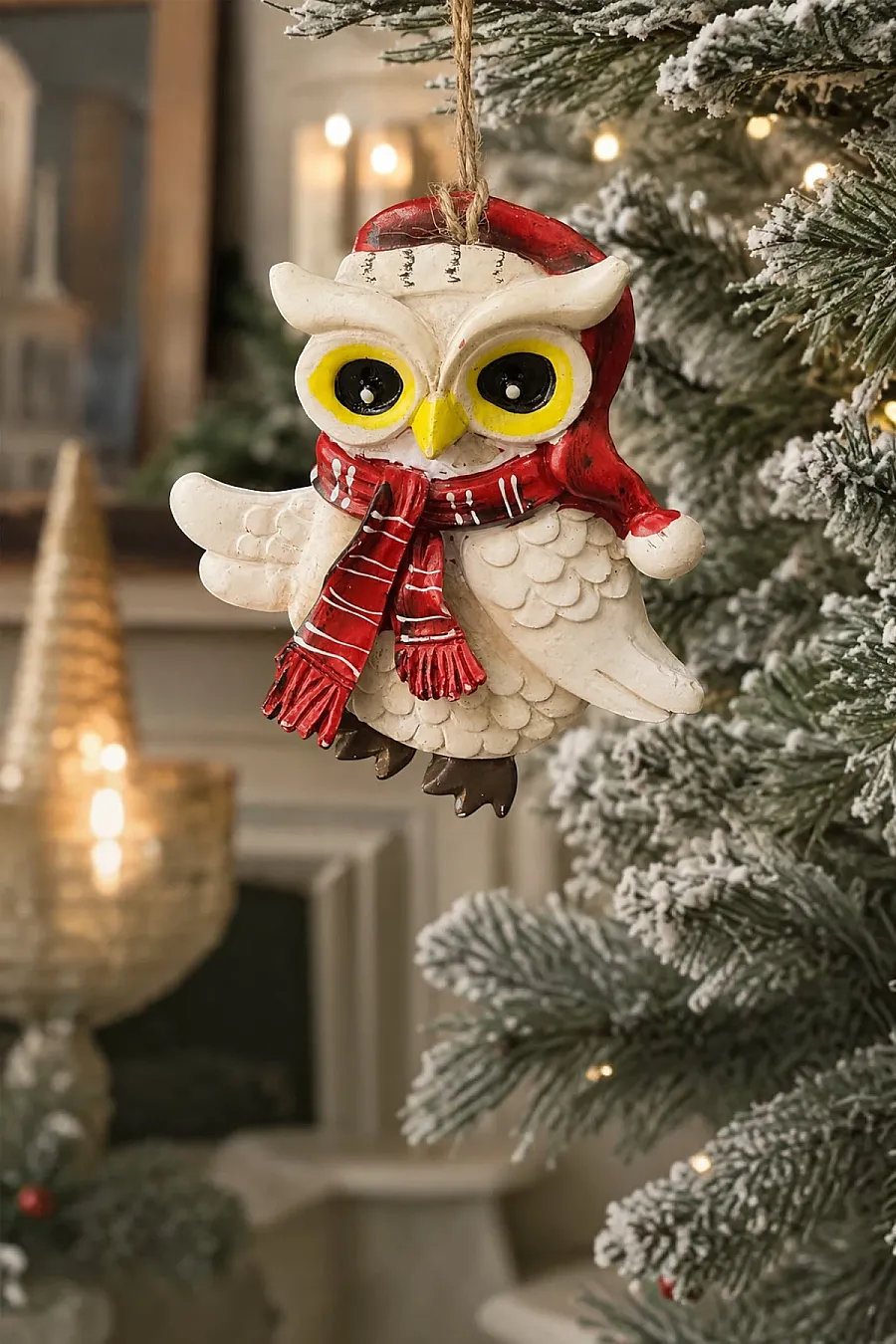 Yılbaşı Çam Ağacı Süsü Noel Şapkalı Baykuş Figürü – Açık Kanatlı - 2