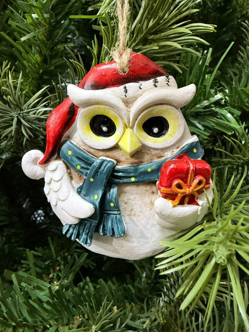 Beysüs Yılbaşı Çam Ağacı Süsü Noel Şapkalı Baykuş Figürü – Hediye Pakedi - 5