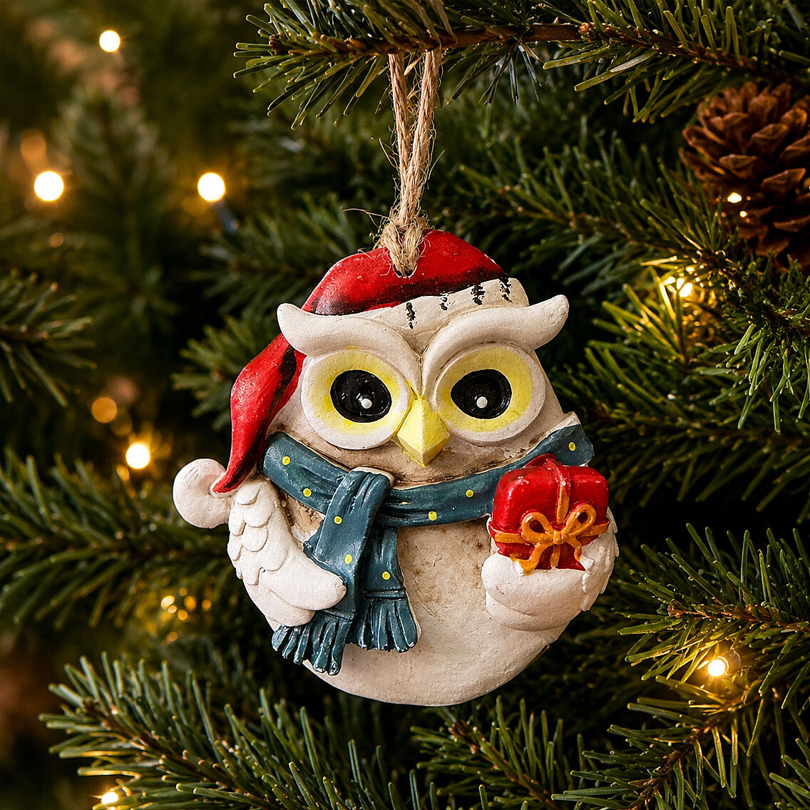 Beysüs Yılbaşı Çam Ağacı Süsü Noel Şapkalı Baykuş Figürü – Hediye Pakedi - 4