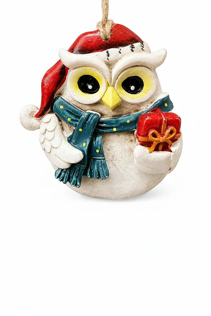 Yılbaşı Çam Ağacı Süsü Noel Şapkalı Baykuş Figürü – Hediye Pakedi - 5