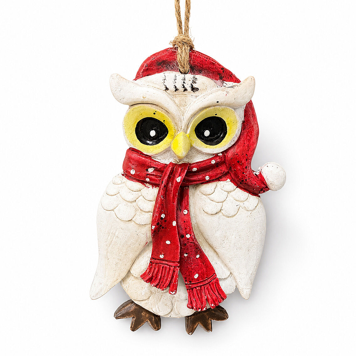 Beysüs Yılbaşı Çam Ağacı Süsü Noel Şapkalı Baykuş Figürü – Puantiyeli Atkı - 2