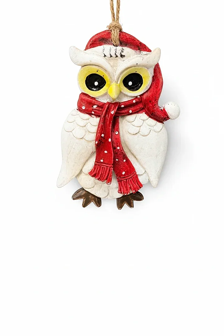 Yılbaşı Çam Ağacı Süsü Noel Şapkalı Baykuş Figürü – Puantiyeli Atkı - 5