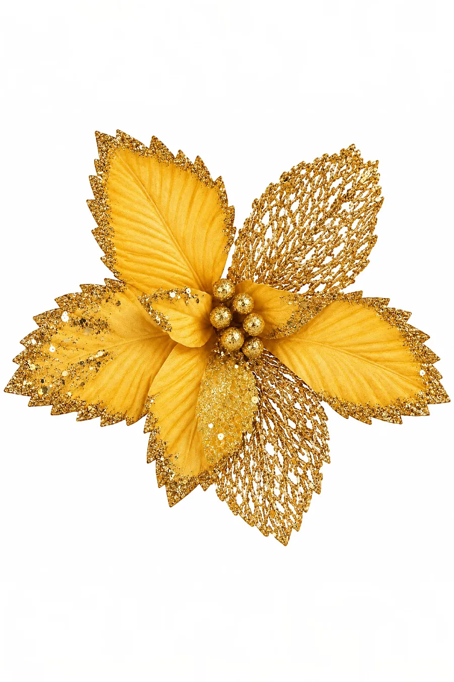 Yılbaşı Çam Ağacı Süsü Ponsetya Çiçek Büyük Gold - 2