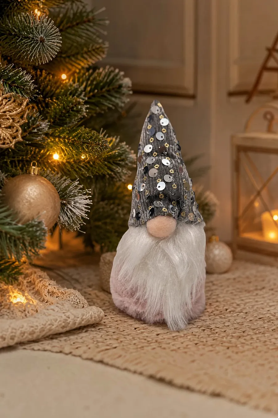 Yılbaşı Çam Ağacı Süsü Şans Cücesi Gnome Gümüş - 1