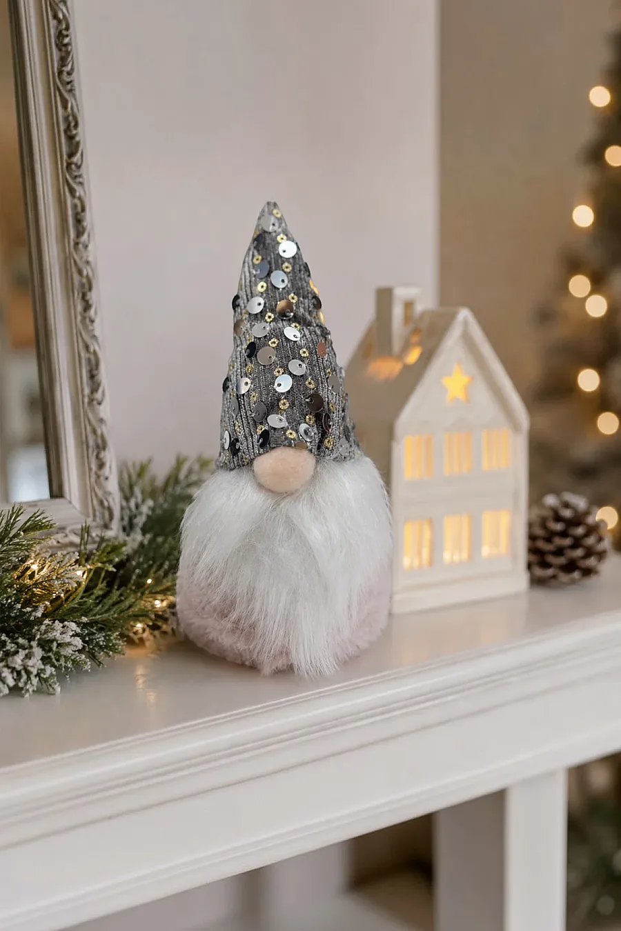 Yılbaşı Çam Ağacı Süsü Şans Cücesi Gnome Gümüş - 4