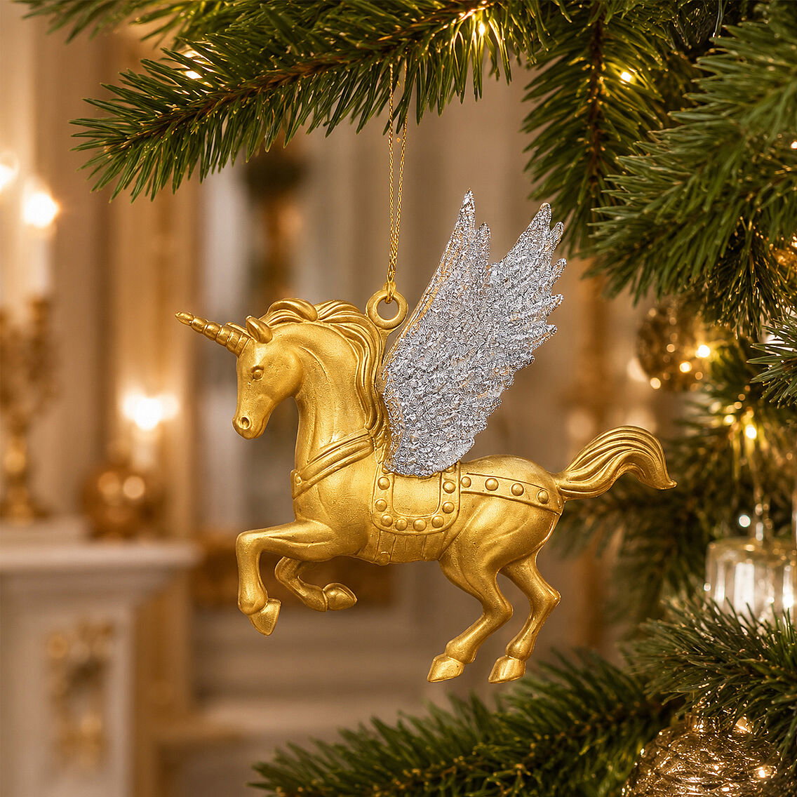 Yılbaşı Çam Ağacı Süsü Unicorn Asma Süs Gold 10 cm - 4