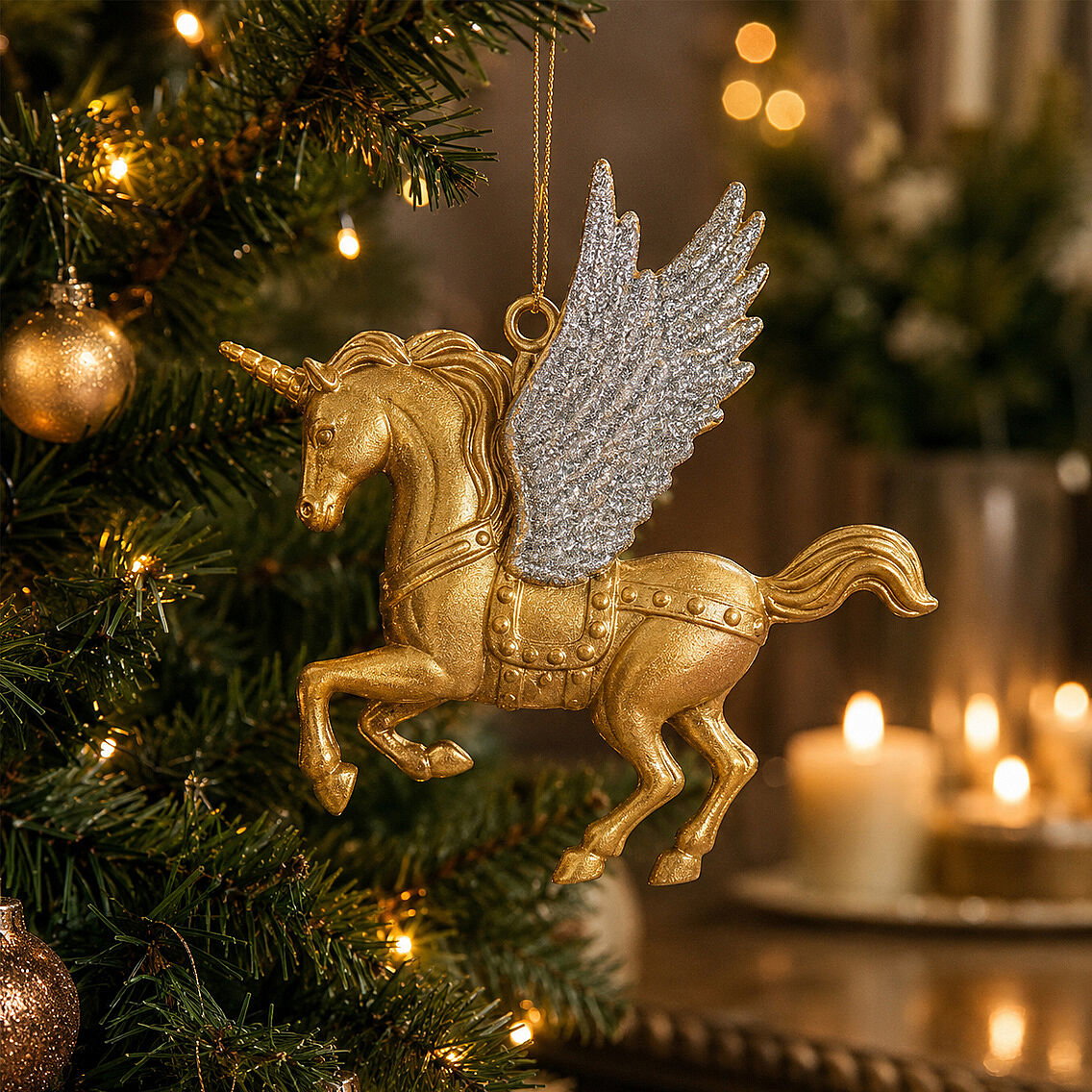 Yılbaşı Çam Ağacı Süsü Unicorn Asma Süs Gold 10 cm - 1