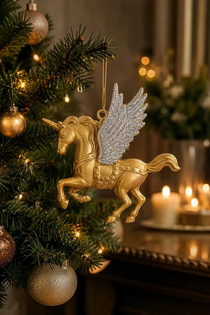 Yılbaşı Çam Ağacı Süsü Unicorn Asma Süs Gold 10 cm - 1