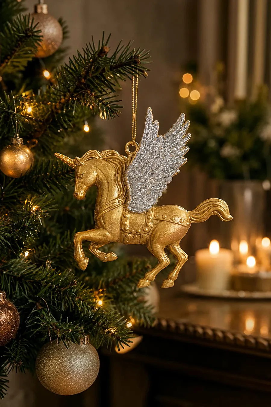 Yılbaşı Çam Ağacı Süsü Unicorn Asma Süs Gold 10 cm - 1