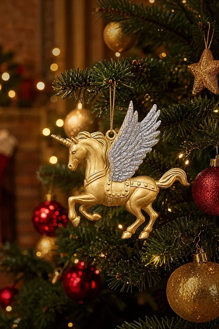 Yılbaşı Çam Ağacı Süsü Unicorn Asma Süs Gold 10 cm - 3