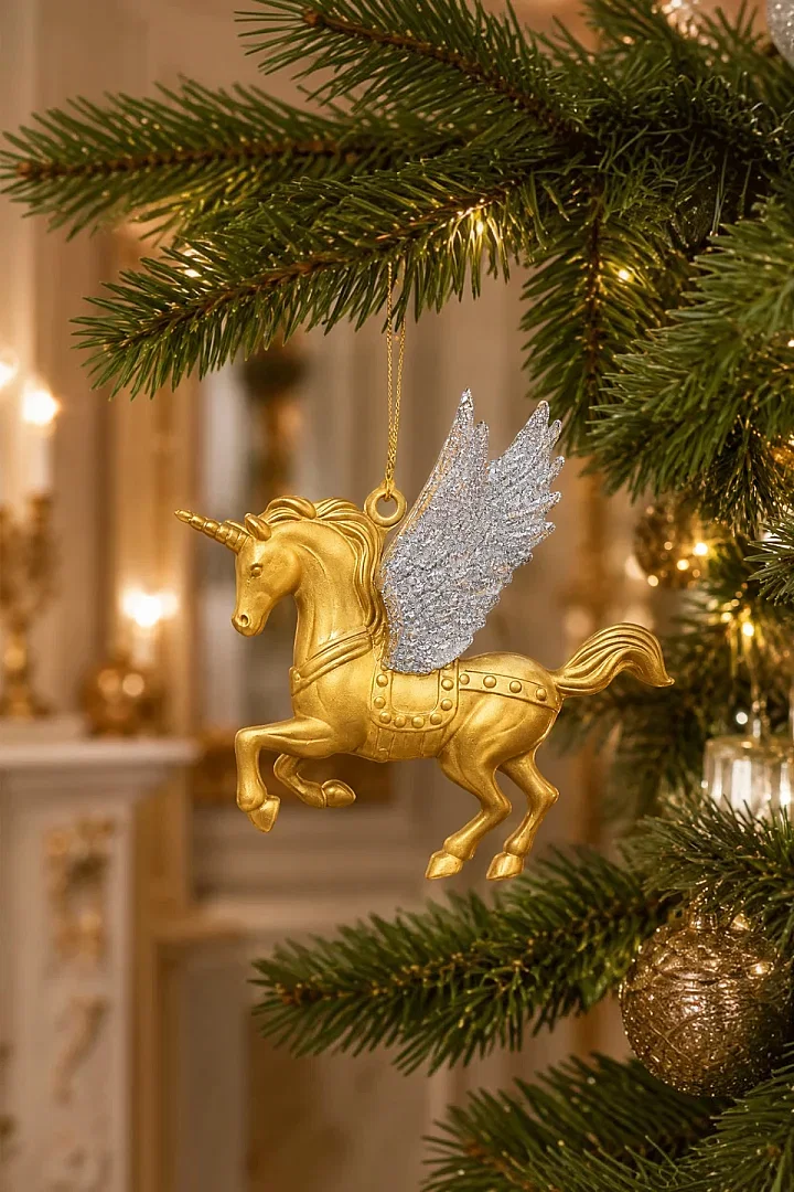 Yılbaşı Çam Ağacı Süsü Unicorn Asma Süs Gold 10 cm - 4