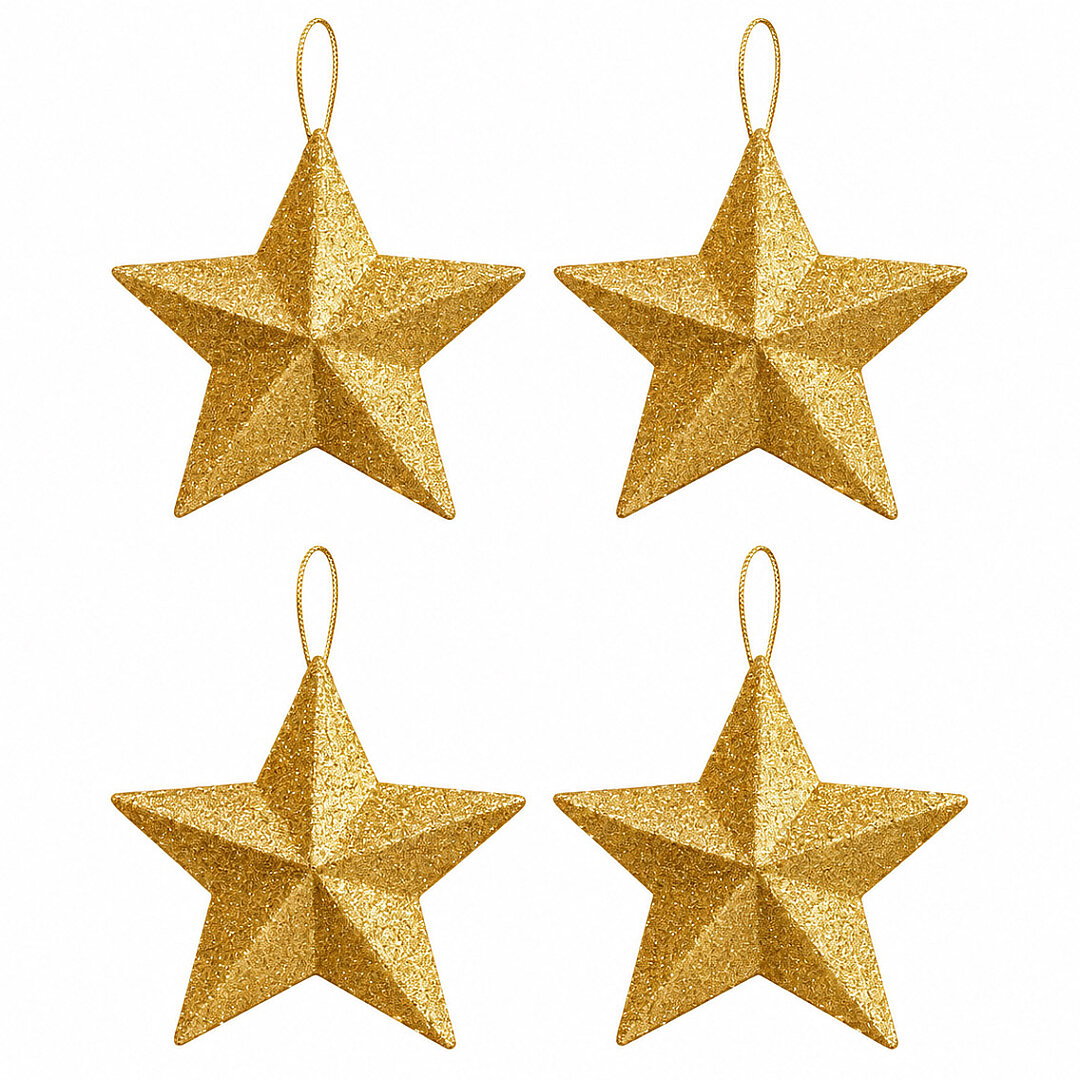 Yılbaşı Çam Ağacı Süsü Yıldız 7 cm 4 lü Gold - 2