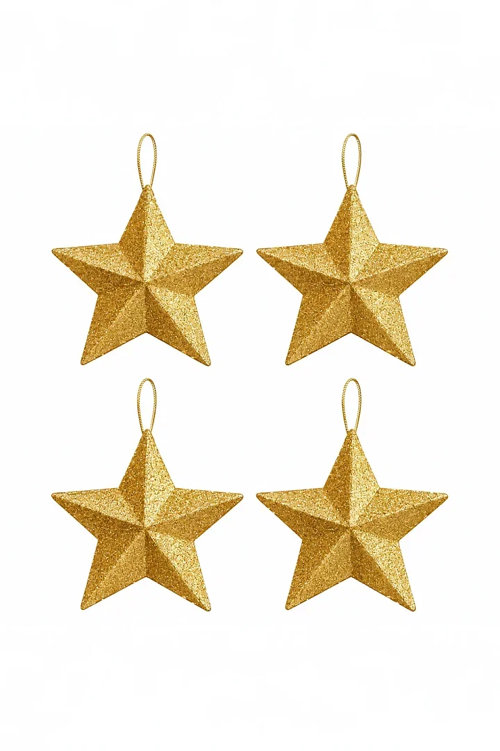 Yılbaşı Çam Ağacı Süsü Yıldız 7 cm 4 lü Gold - 5