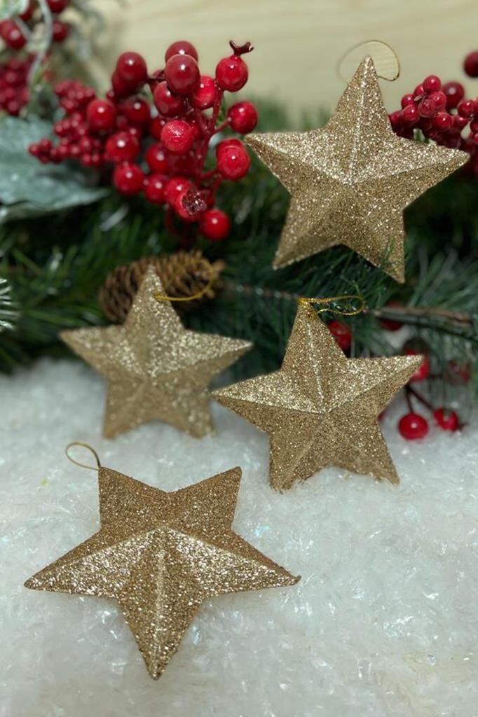 Beysüs Yılbaşı Çam Ağacı Süsü Yıldız 7 cm 4 lü Gold - 4