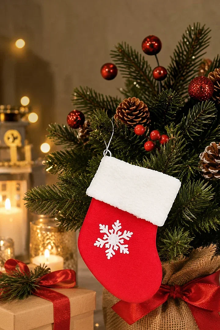 Yılbaşı Çam Süsü Çorap Kırmızı 18cm - 4