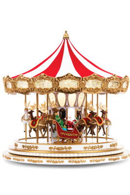 Yılbaşı Dekor Lüks Carousel Kırmızı Beyaz Kadife | Beyaz-Altın Taban - 6