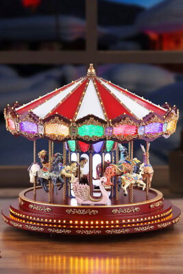 Yılbaşı Dekor Lüks Carousel Kırmızı Beyaz Marquee Premium - 5