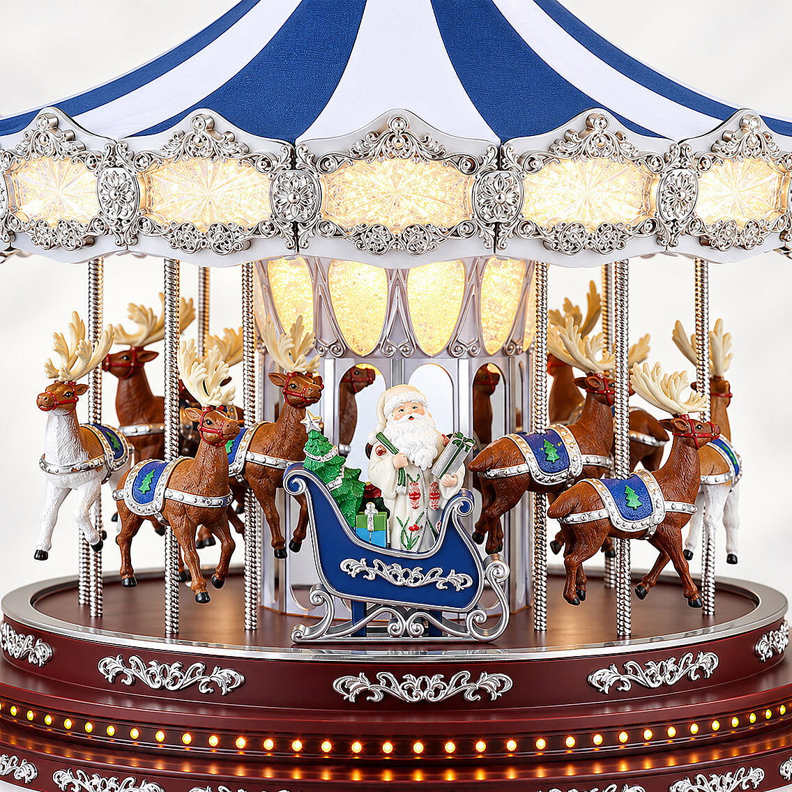 Yılbaşı Dekor Lüks Carousel Mavi Beyaz Kadife - 4