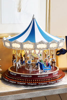 Yılbaşı Dekor Lüks Carousel Mavi Beyaz Kadife - 8