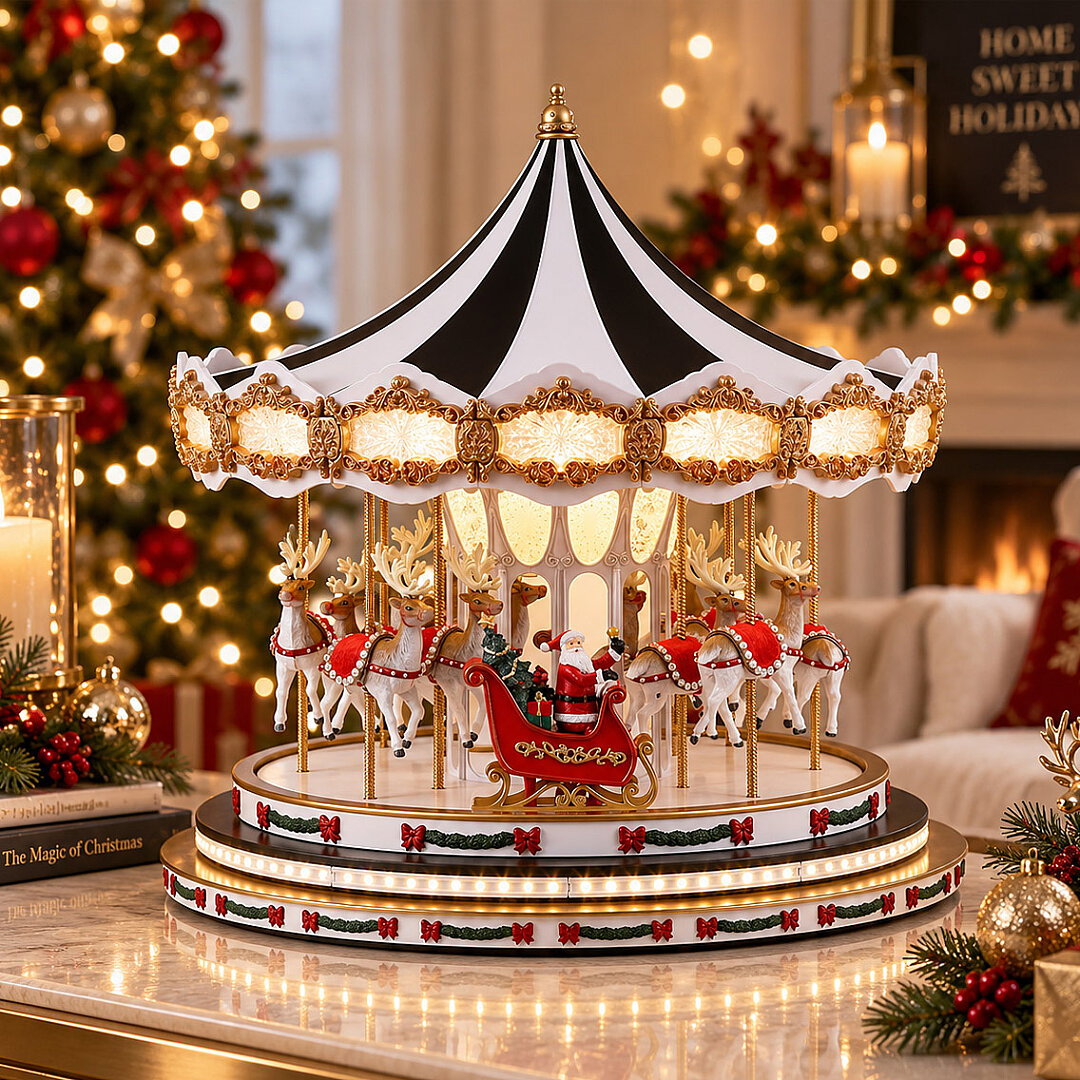 Yılbaşı Dekor Lüks Carousel Siyah Beyaz Kadife - 3