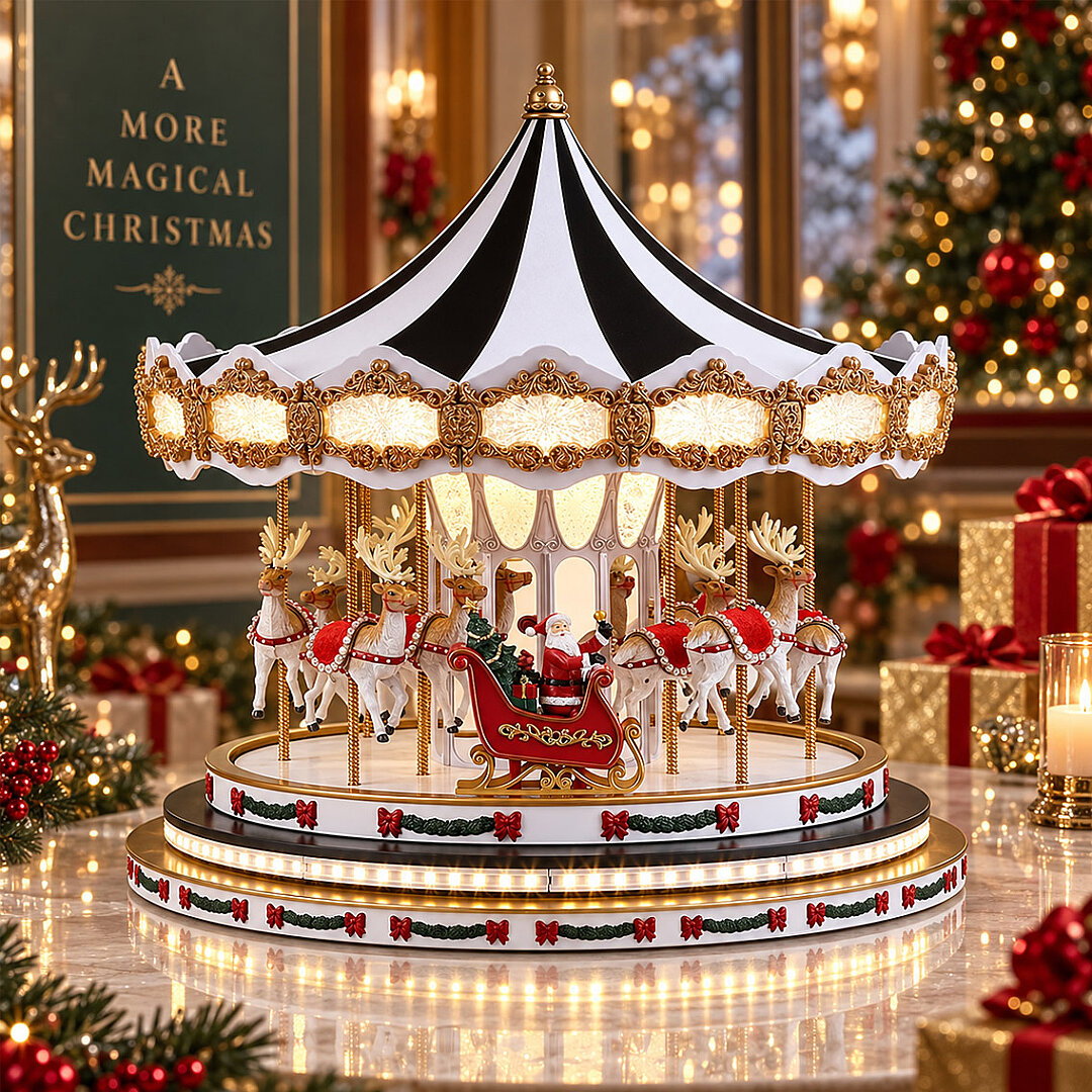 Yılbaşı Dekor Lüks Carousel Siyah Beyaz Kadife - 2