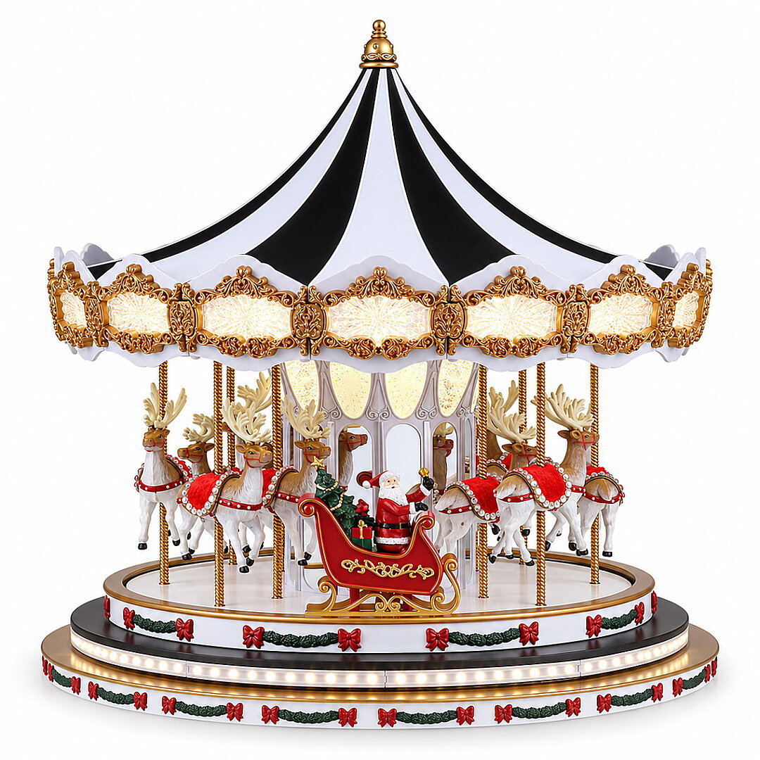 Yılbaşı Dekor Lüks Carousel Siyah Beyaz Kadife - 1
