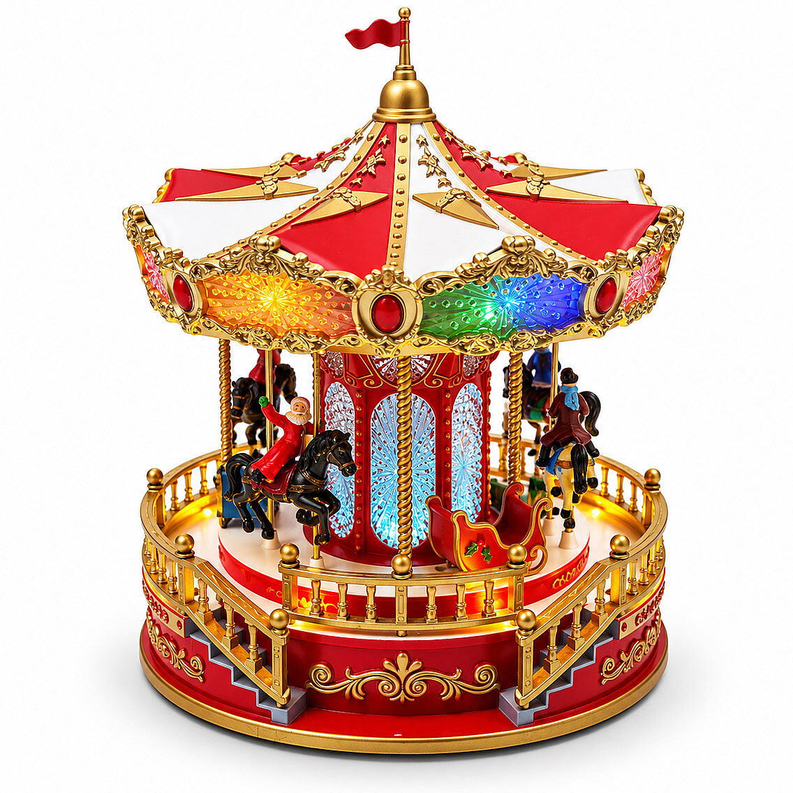 Yılbaşı Dekor Lüks Müzikli Döner Carousel Kırmızı Altın - 5