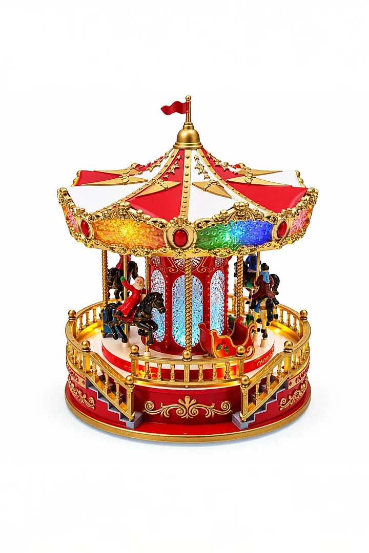 Yılbaşı Dekor Lüks Müzikli Döner Carousel Kırmızı Altın - 1