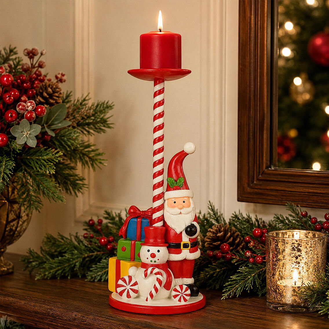 Yılbaşı Dekoratif Noel Baba Mumluk Şamdan 27 Cm - 3