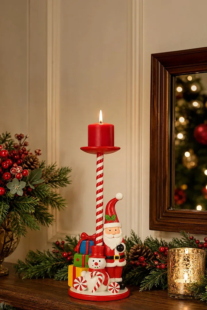 Yılbaşı Dekoratif Noel Baba Mumluk Şamdan 27 Cm - 4