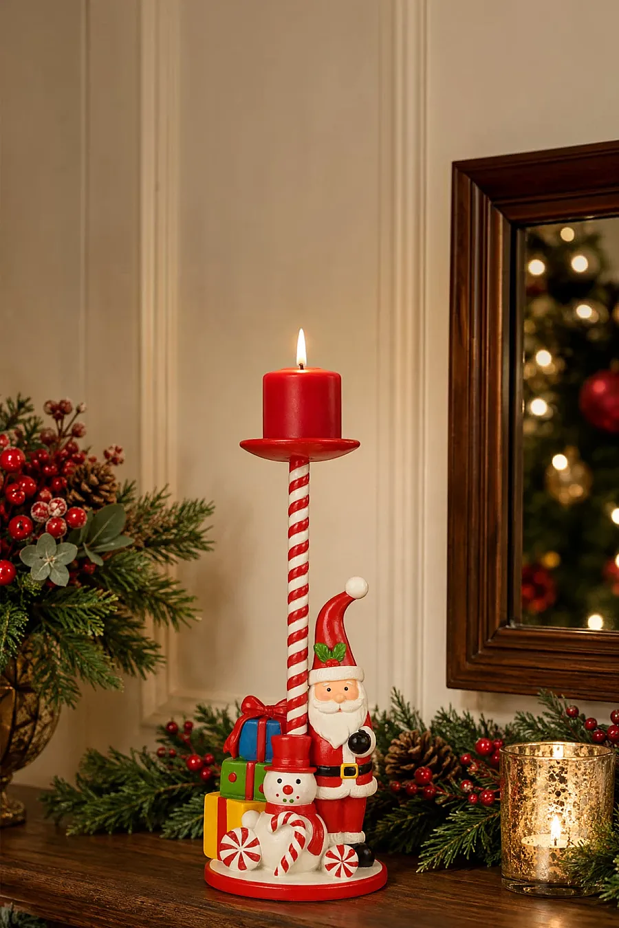 Yılbaşı Dekoratif Noel Baba Mumluk Şamdan 27 Cm - 4