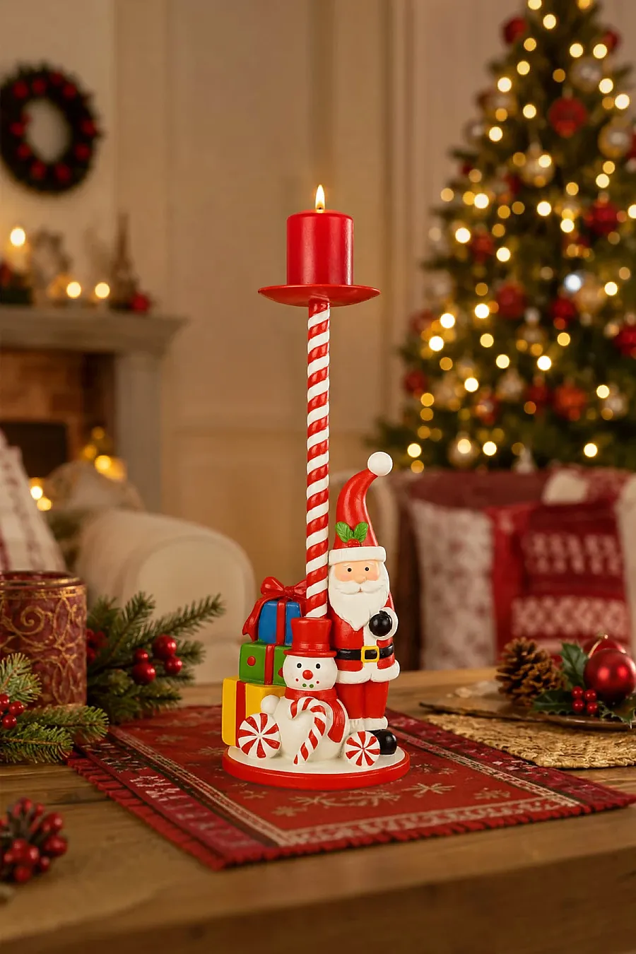 Yılbaşı Dekoratif Noel Baba Mumluk Şamdan 27 Cm - 1