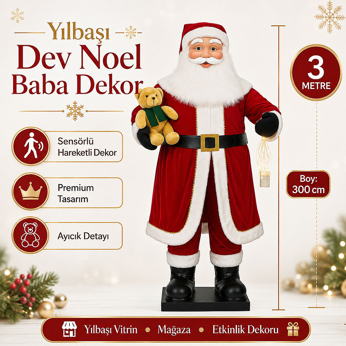 Beysüs Yılbaşı Dev Noel Baba Dekor 3 METRE Sensörlü Hareketli Dekoru - 4