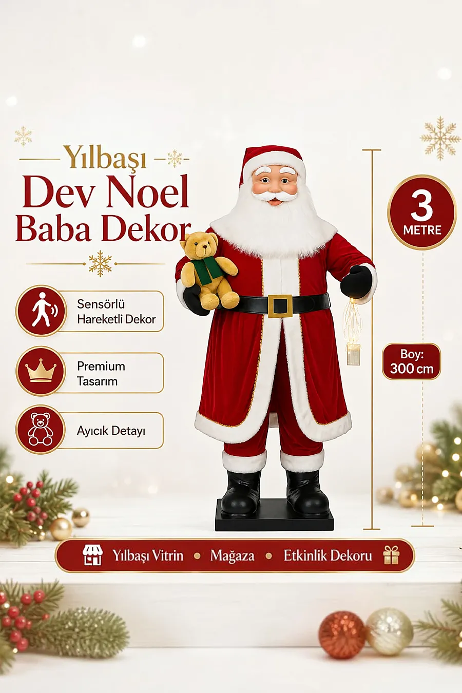 Yılbaşı Dev Noel Baba Dekor 3 METRE Sensörlü Hareketli Dekoru - 5