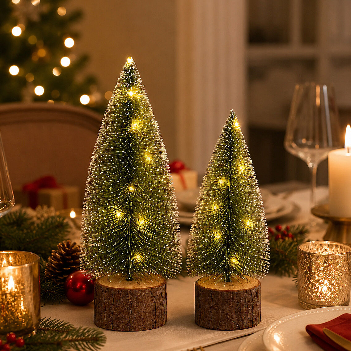 Beysüs Yılbaşı Işıklı Mini Masa Çamı 2’li Set 19-22 cm Dekoratif Ağaç - 6