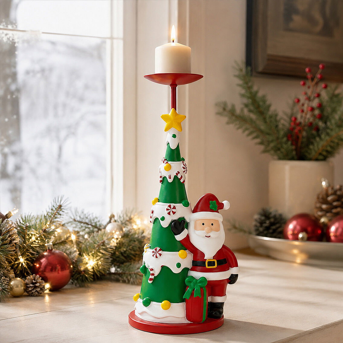 Beysüs Yılbaşı Şamdan Çam Ağacı Noel Baba Mumluk - 4