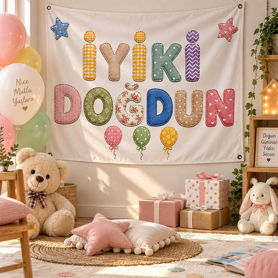 İyi ki Doğdun Kumaş Parti Posteri 100x150 cm - 3