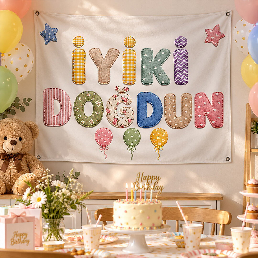 İyi ki Doğdun Kumaş Parti Posteri 100x150 cm - 4