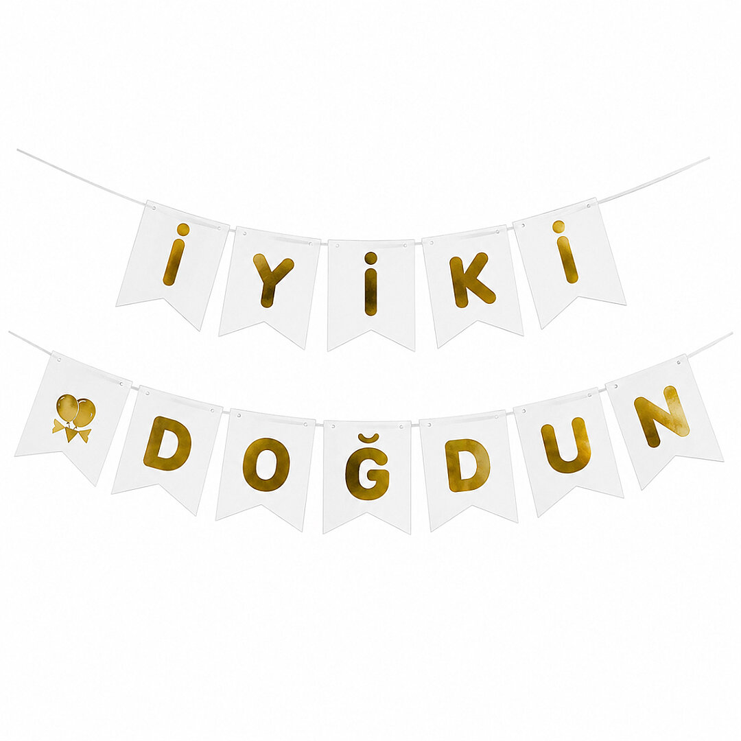 İyiki Doğdun Banner Beyaz - Gold - 1