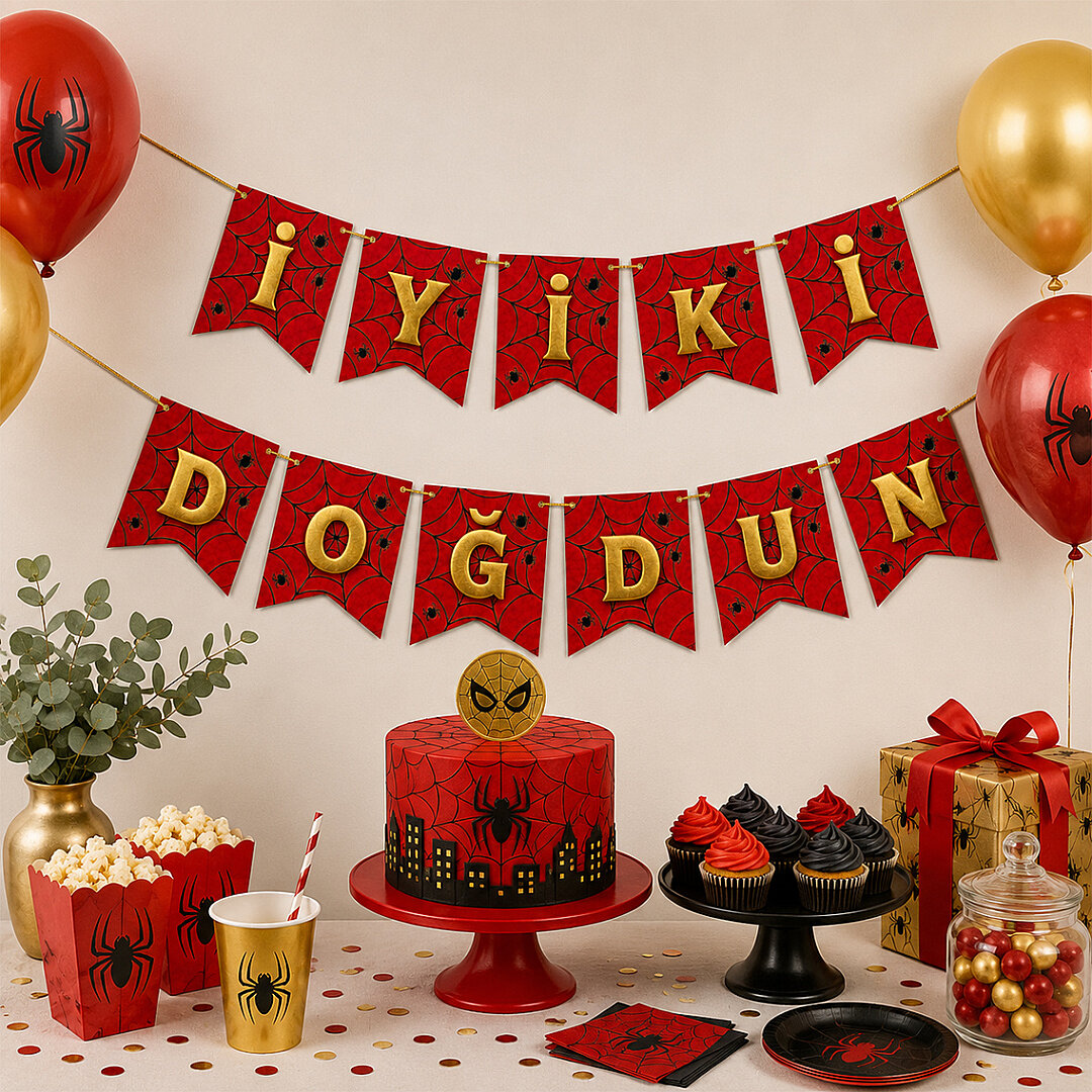 İyiki Doğdun Banner Kırmızı - Gold - 2