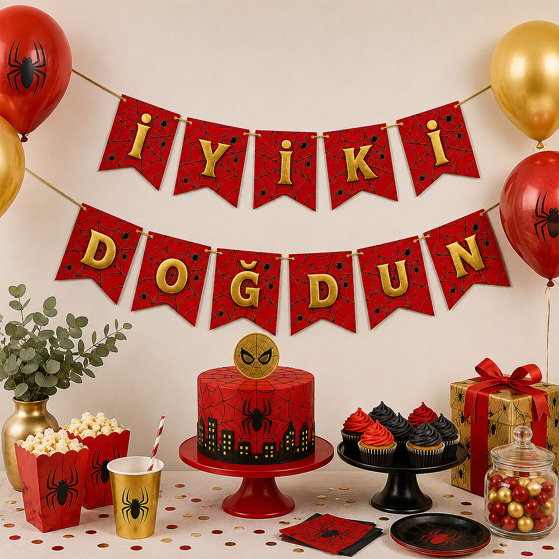 İyiki Doğdun Banner Kırmızı - Gold - 2