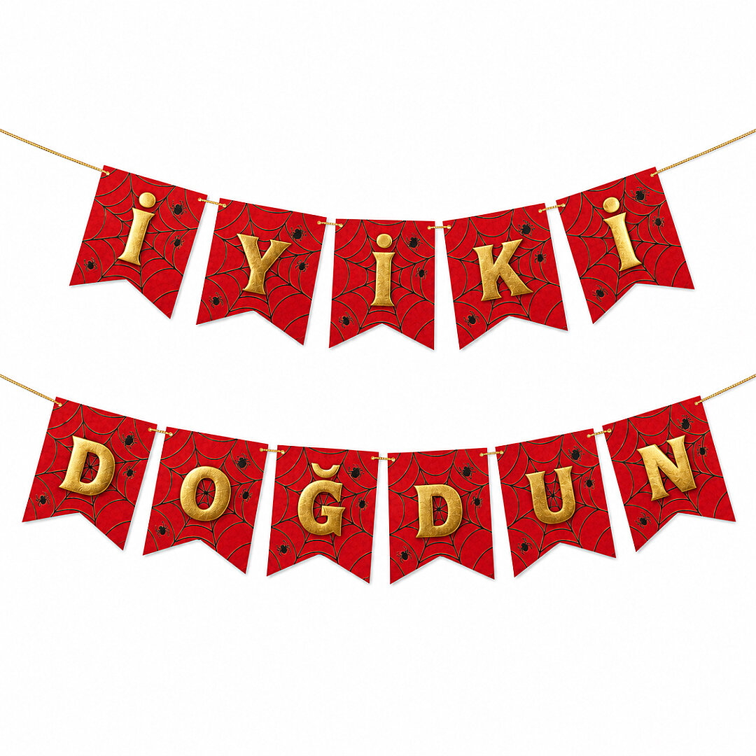 İyiki Doğdun Banner Kırmızı - Gold - 1
