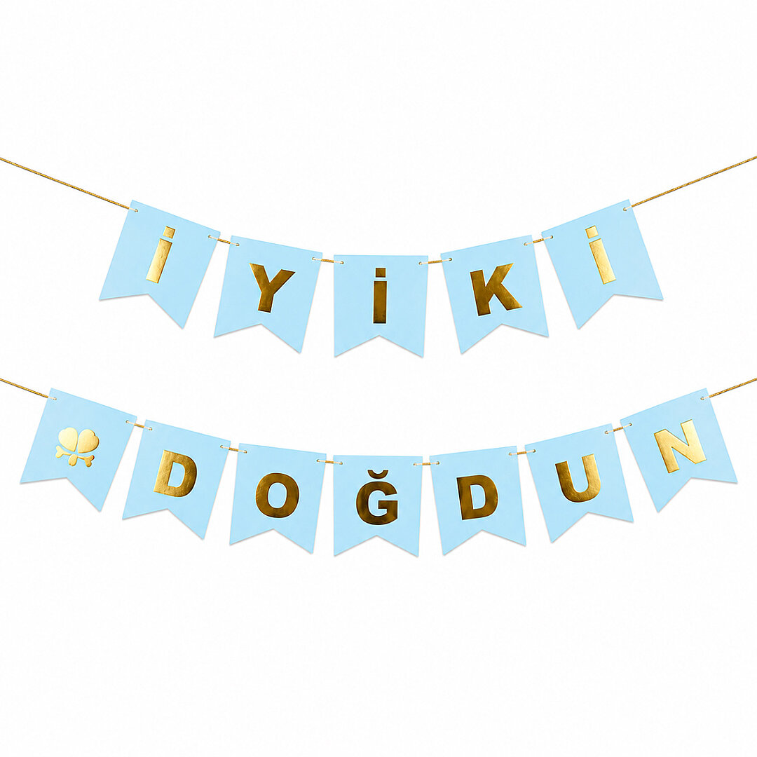 İyiki Doğdun Banner Mavi - Gold - Beysüs